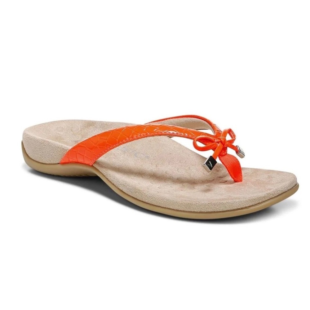 Vionic Bella II Orange Faux Croc Orthotic Sandals Womens 6.5 Narrow Bow New